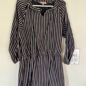 Emile Et Ida size 6 black and metallic silver striped kids dress 3/4 sleeve